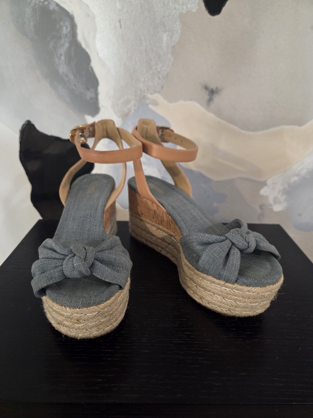 Michael Kors Denim Knot Espadrille Wedge Sandals - Blue & Tan